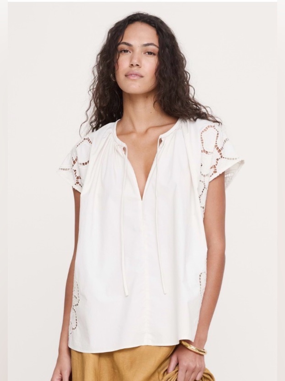 New banana republic medium embroidered cotton poplin split neck tunic